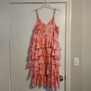 Pink Floral Tiered Ruffled Dress.